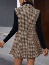 2pcs/Set Women Winter Black & White Houndstooth Sleeveless Double-Breasted Top & Retro Style A-Line Skirt, Casual Set
